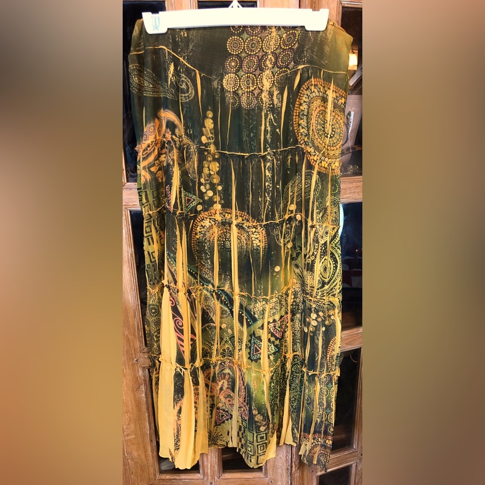 NWT! One World Live & Let Live tangerine (yellowish/orange) multi print skirt L